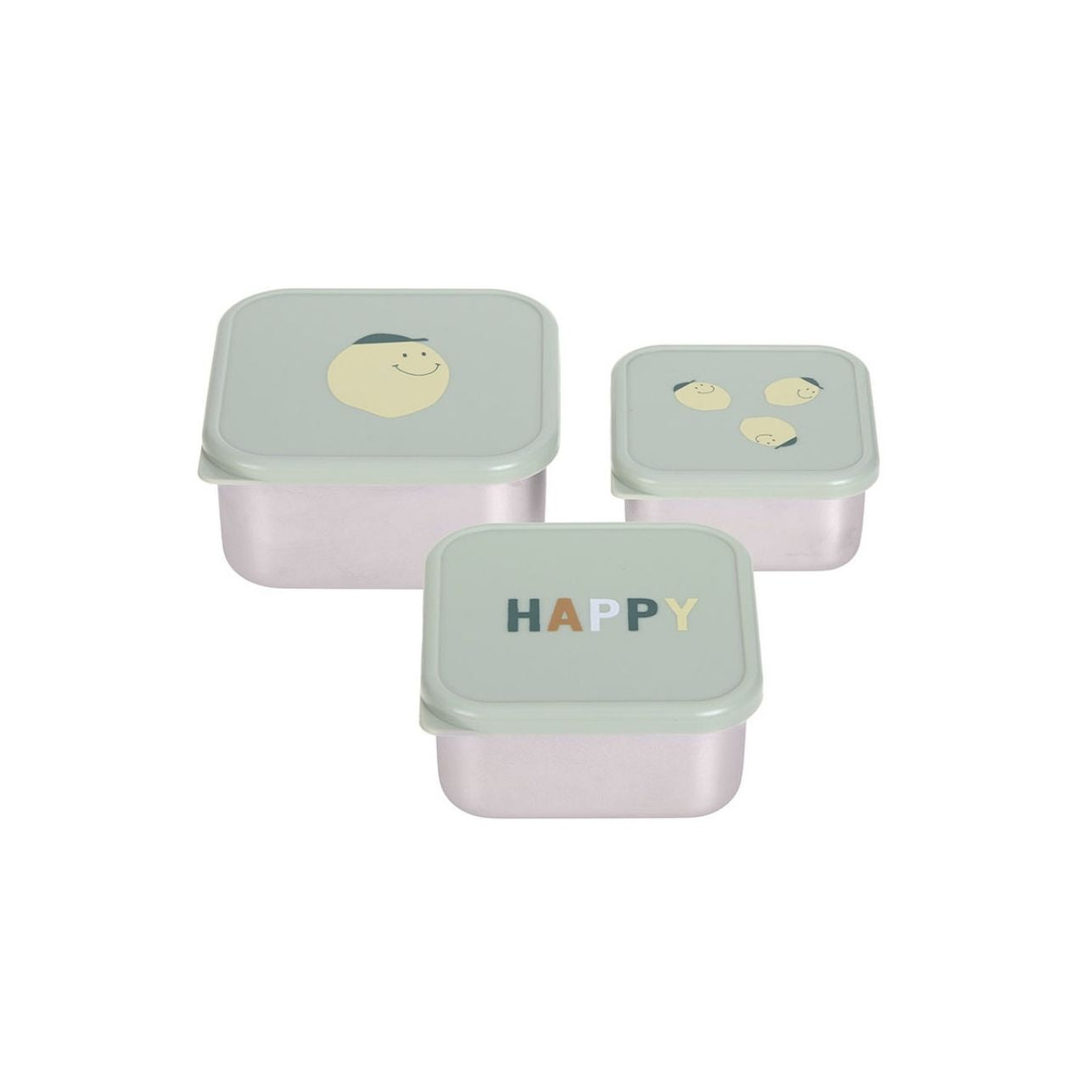 set de 3 cajitas de almuerzo de la colección Lemon de LÄSSIG es ideal para familias que buscan combinar diseño, funcionalidad y materiales seguros. Perfectas para niños a partir de 3 años, estas cajitas acompañan a tus peques en el cole