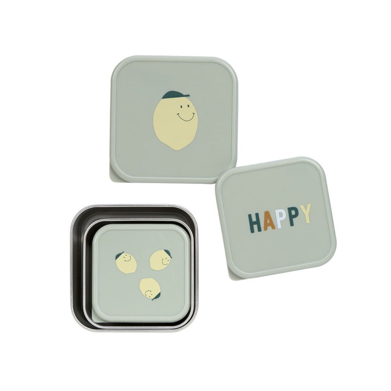 set de 3 cajitas de almuerzo de la colección Lemon de LÄSSIG es ideal para familias que buscan combinar diseño, funcionalidad y materiales seguros. Perfectas para niños a partir de 3 años, estas cajitas acompañan a tus peques en el cole