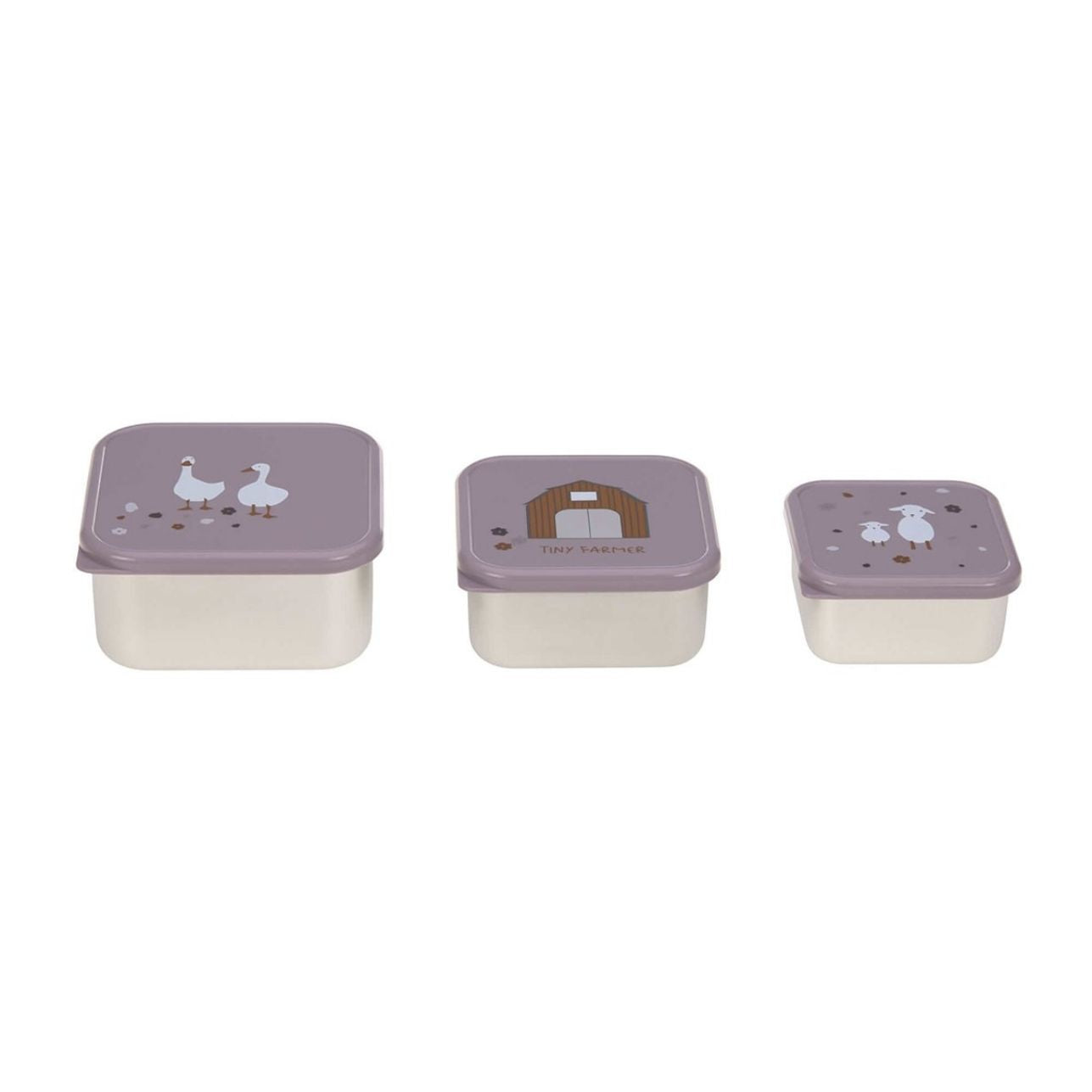 set de 3 cajitas de almuerzo de la colección Tiny Farmer de LÄSSIG es ideal para familias que buscan combinar diseño, funcionalidad y materiales seguros. Perfectas para niños a partir de 3 años, estas cajitas acompañan a tus peques en el cole, excursiones o meriendas al aire libre.