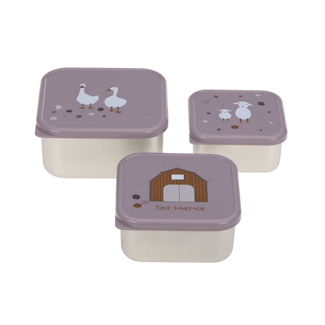 set de 3 cajitas de almuerzo de la colección Tiny Farmer de LÄSSIG es ideal para familias que buscan combinar diseño, funcionalidad y materiales seguros. Perfectas para niños a partir de 3 años, estas cajitas acompañan a tus peques en el cole, excursiones o meriendas al aire libre.