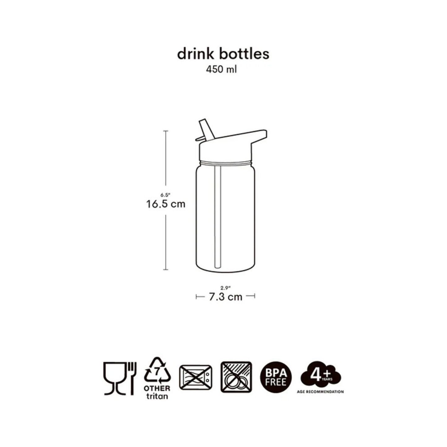 Botella infantil con pajita PRINCESAS 450 ml de A Little Lovely Company. Cantimplora de tritán ligera, libre de BPA y a prueba de fugas con pegatinas de regalo, perfecta para el colegio y excursiones.