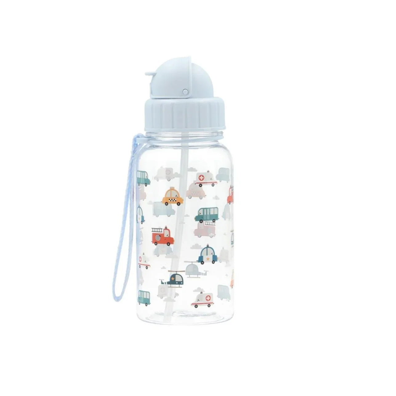 la botella de plástico tritán de la colección City cars! Con una pajita de silicona abatible que se despliega automáticamente al abrir la tapa, es perfecta para llevar al cole.
Además, cuenta con un asa larga que te permite llevarla colgada en la mochila o en el carro del bebé. Fabricada en Tritán, esta botella tiene una capacidad de 500ml y unas medidas aproximadas de alto 19cm x diámetro 7cm.