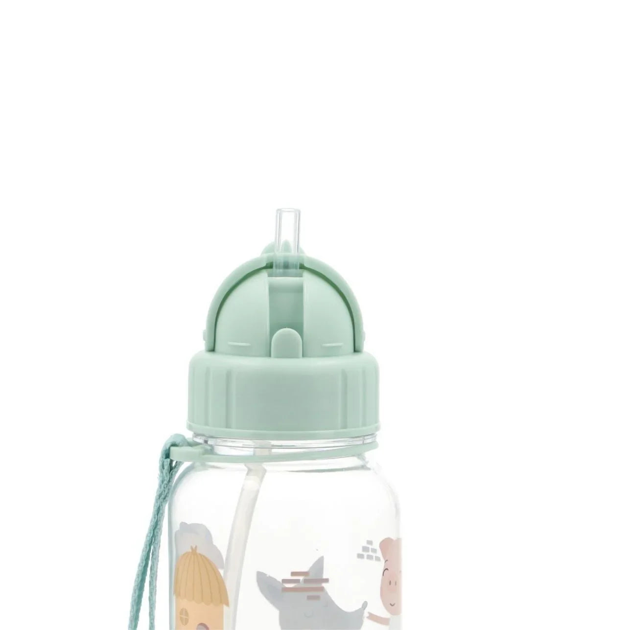la botella de plástico tritán de la colección Los tres cerditos! Con una pajita de silicona abatible que se despliega automáticamente al abrir la tapa, es perfecta para llevar al cole.
Además, cuenta con un asa larga que te permite llevarla colgada en la mochila o en el carro del bebé. Fabricada en Tritán, esta botella tiene una capacidad de 500ml y unas medidas aproximadas de alto 19cm x diámetro 7cm.