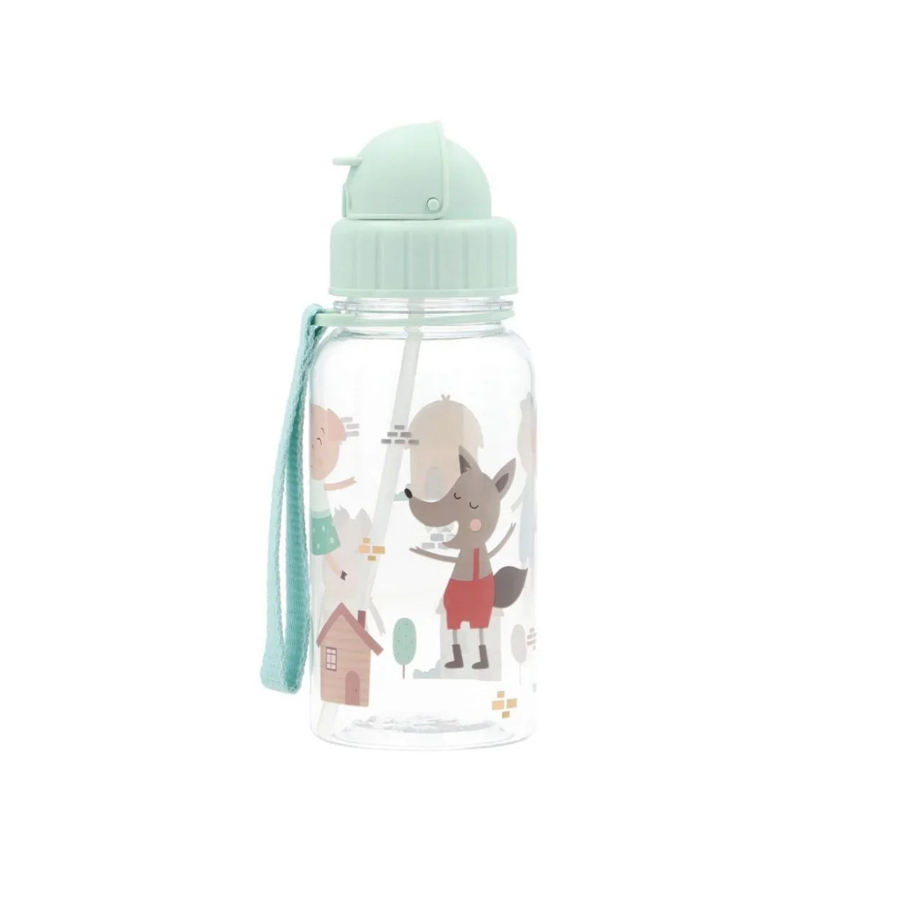 la botella de plástico tritán de la colección Los tres cerditos! Con una pajita de silicona abatible que se despliega automáticamente al abrir la tapa, es perfecta para llevar al cole.
Además, cuenta con un asa larga que te permite llevarla colgada en la mochila o en el carro del bebé. Fabricada en Tritán, esta botella tiene una capacidad de 500ml y unas medidas aproximadas de alto 19cm x diámetro 7cm.