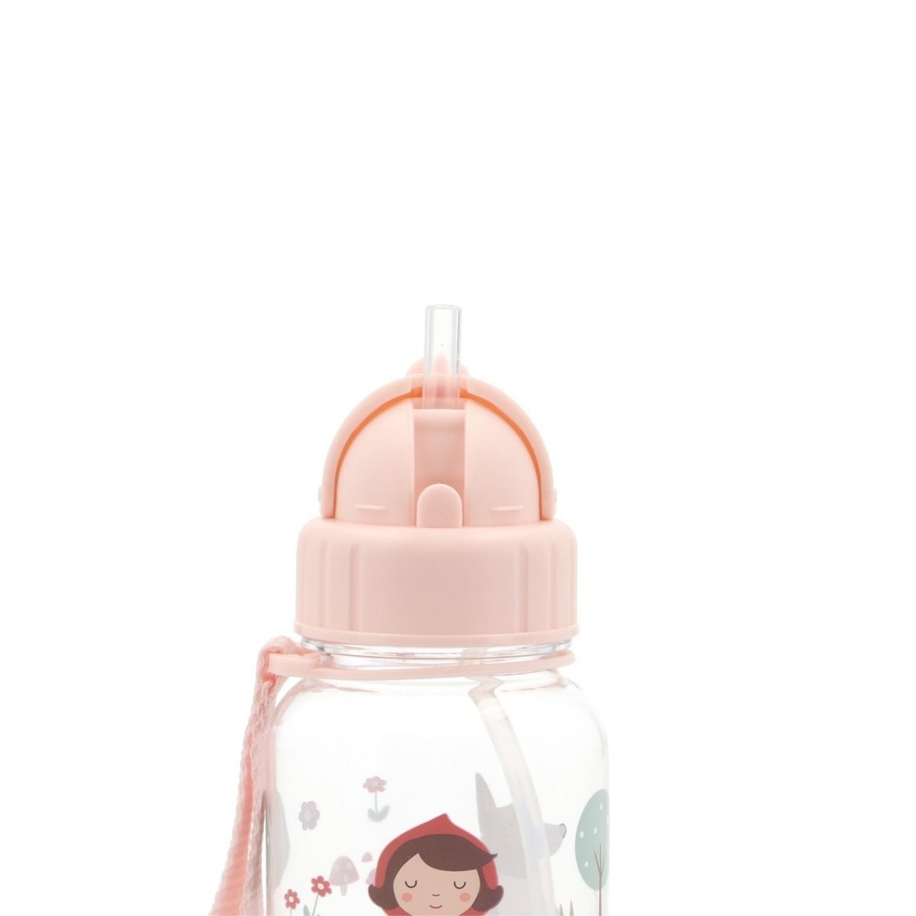 Botella de Plástico Personalizable Caperucita de 500ml. Fabricada en Tritán, esta botella infantil con pajita es perfecta para niños de 2 a 6 años gracias a su ligereza y durabilidad en el colegio,