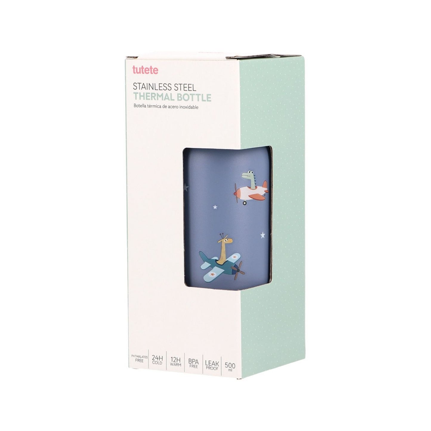 Consigue la botella de acero térmica Planes (Aviones) de 500ml en www.manodesantaoficial.es. Botella térmica infantil de acero inoxidable, hermética y resistente para el colegio y excursiones.