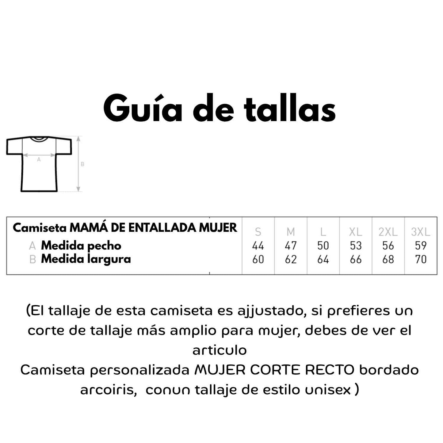 Camiseta Personalizada para Mamá ENTALLADA Blanca "Mamá de (Nombre)" - Bordado Arcoiris Premium
