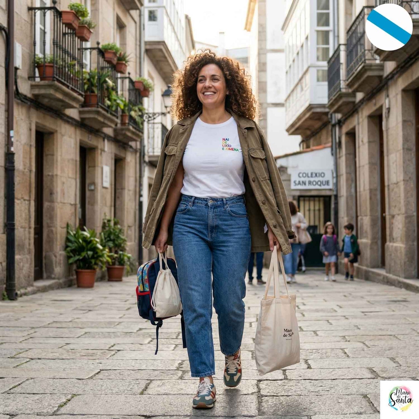 Camiseta Personalizada para Mamá ENTALLADA EN GALEGO Blanca "NAI DE (Nombre)"– El Regalo Perfecto con Bordado Único