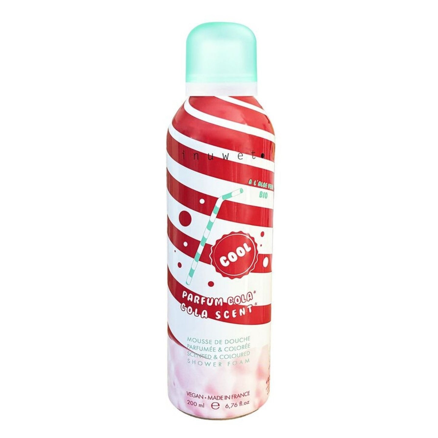 Espuma de ducha Inuwet con aromas a donut, vainilla, melocotón, fresa o cocacola. Textura chantilly con más del 92% de ingredientes naturales, Aloe Vera BIO y glicerina. Fórmula vegana, fabricada en Francia y apta para niños +3 años.