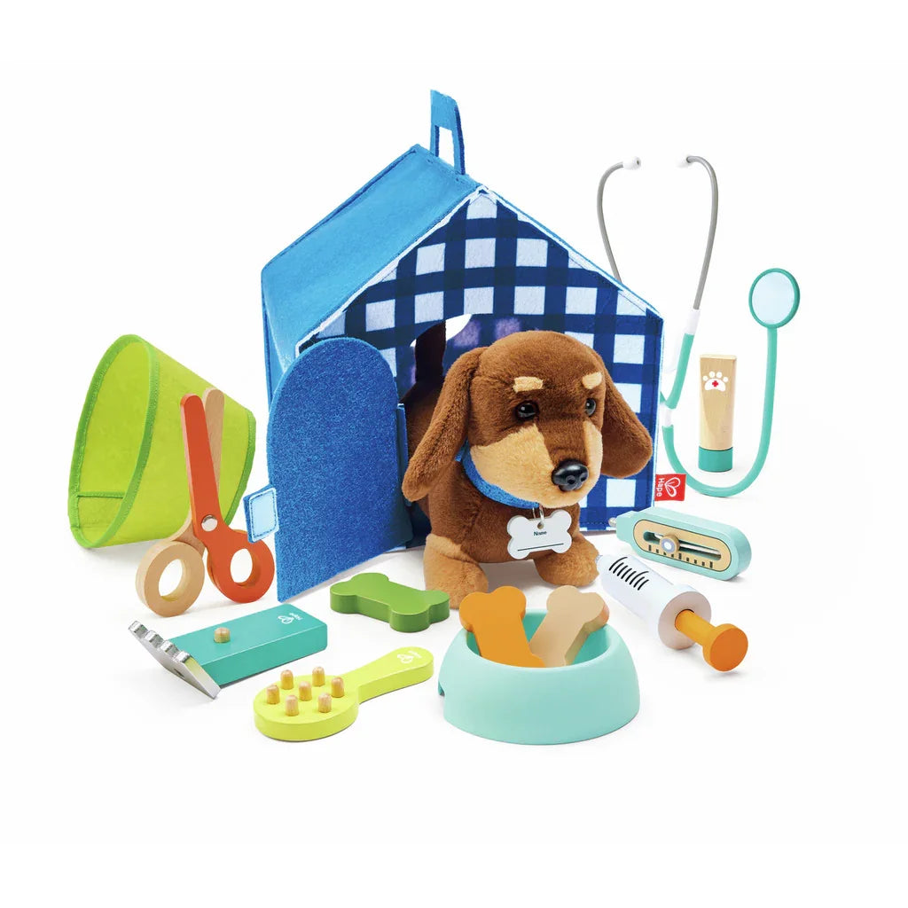Deja que tu hijo experimente el placer de cuidar a una mascota con el set de veterinario. Este atractivo juego incluye un cachorro interactivo que responde al tacto, inspirando empatía y responsabilidad. Completo con herramientas veterinarias realistas y una caseta de perro portátil, es perfecto para el juego de rol imaginativo, el desarrollo de habilidades y el fomento del amor por los animales.