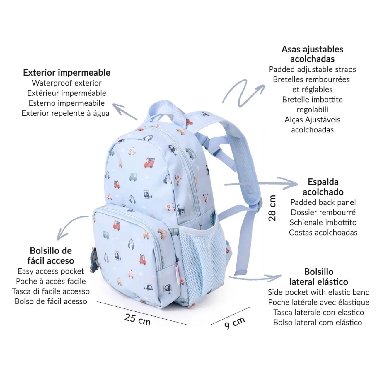¡La Mochila Infantil City cars, coches de ciudad, Personalizable de tutete es perfecta para esos pequeños aventureros en su regreso a clases! esta mochila es un must-have para llevar a la escuela. 