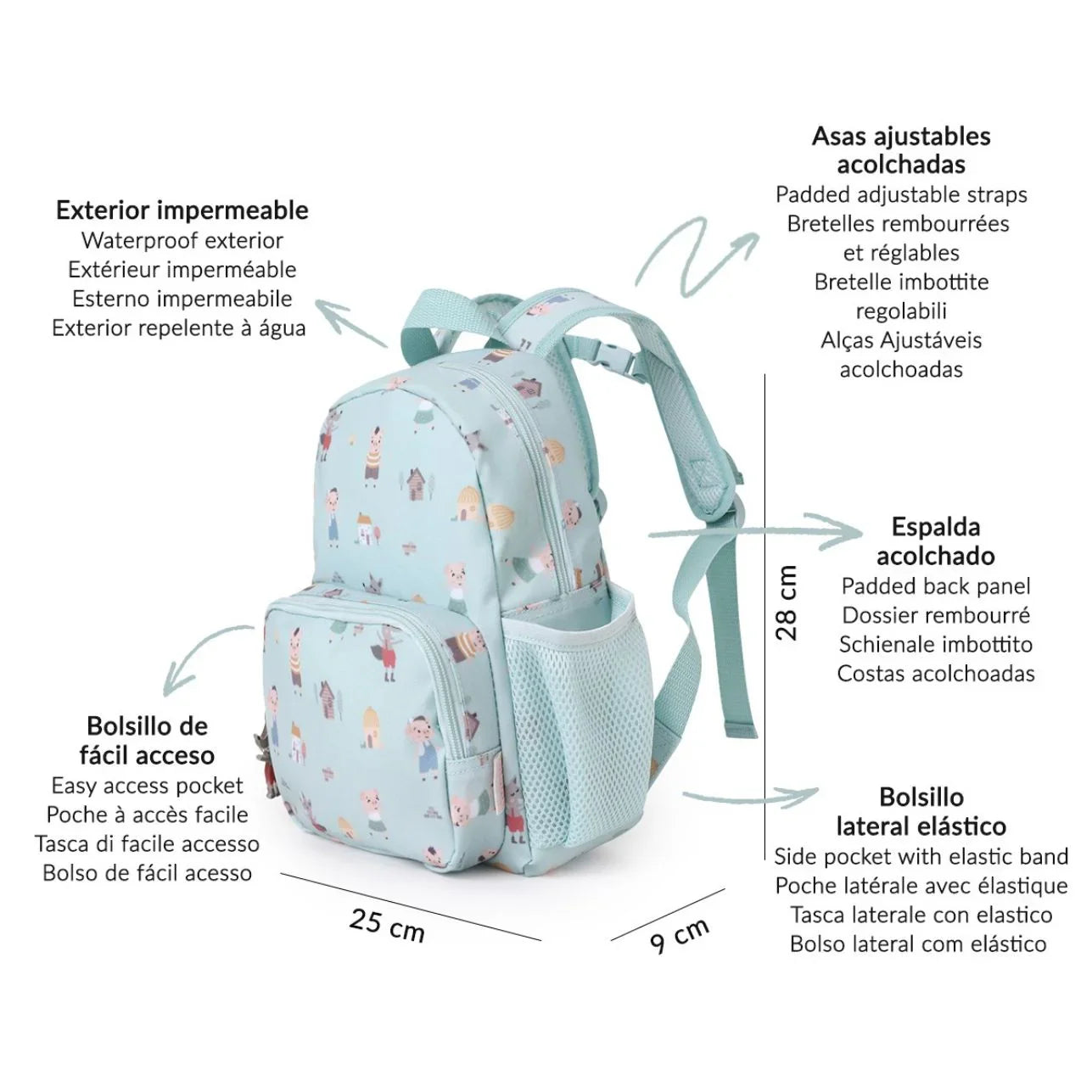 ¡La Mochila Infantil three little Pigs, los tres cerditos, Personalizable de tutete es perfecta para esos pequeños aventureros en su regreso a clases! esta mochila es un must-have para llevar a la escuela. 