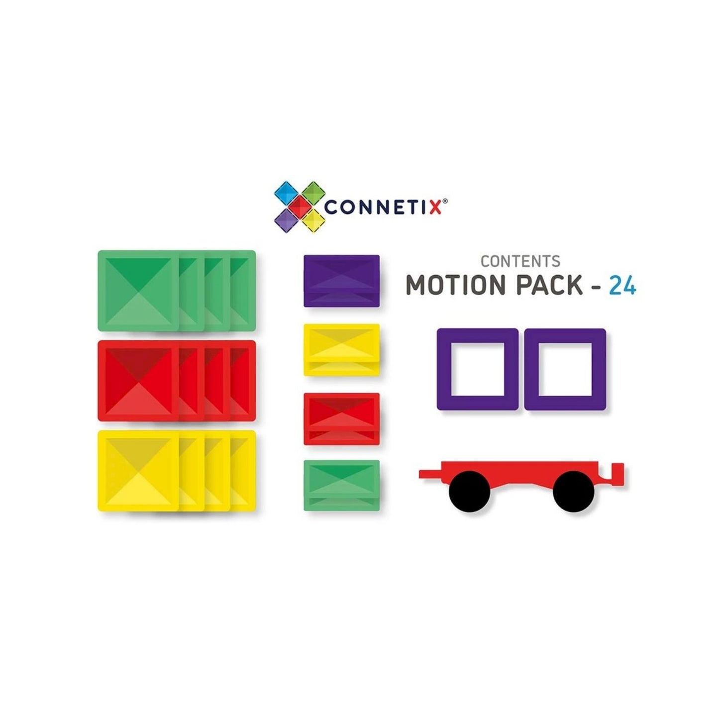 Pack Motion Connetix (24 Piezas)
El Pack Motion de Connetix combina baldosas magnéticas con la acción de los vehículos. Incluye dos bases de coche con ruedas de caucho real para añadir movimiento a todas tus construcciones.
24 Piezas Clave: Incluye 2 bases de coche exclusivas y baldosas para construir pistas y garajes.