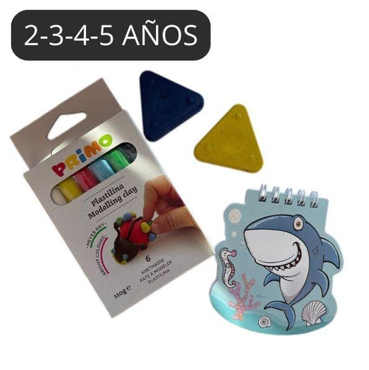 Bolsita cumple Cajita plastilina 6 colores, mini libreta animales y ceras triangulares - manodesantaoficial