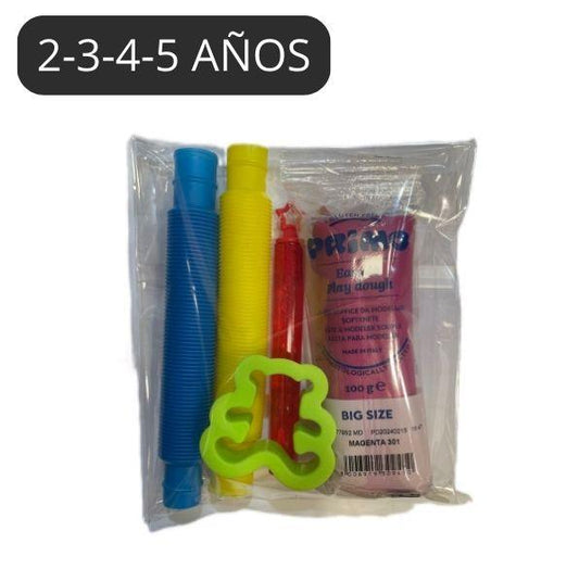 Bolsita cumple Sensorial barra de Plastilina, mini pompero, 2 tubos sensoriales y 1 molde - manodesantaoficial