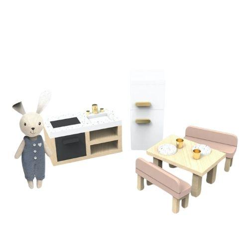 Cocina de casa de muñecas + 1 personaje - manodesantaoficial