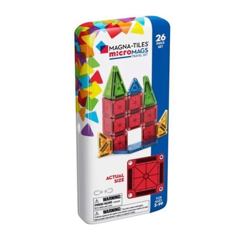 Magna-Tiles MicroMags Travel Set - manodesantaoficial Incluye 26 piezas magnéticas ultrarresistentes y seguras, fabricadas en plástico MABS no tóxico, completamente libres de BPA, ftalatos y látex. Todo viene guardado en un práctico estuche de viaje, para que la creatividad de tus peques nunca se quede en casa. Además, es 100% compatible con cualquier otro set Magna-Tiles®.