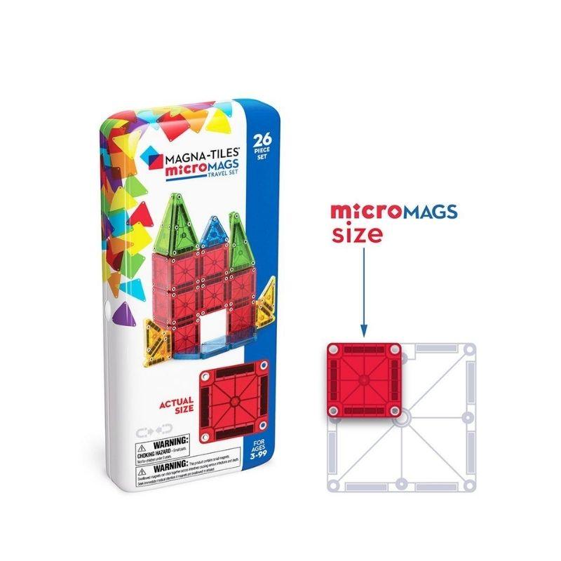 Magna-Tiles MicroMags Travel Set - manodesantaoficial Incluye 26 piezas magnéticas ultrarresistentes y seguras, fabricadas en plástico MABS no tóxico, completamente libres de BPA, ftalatos y látex. Todo viene guardado en un práctico estuche de viaje, para que la creatividad de tus peques nunca se quede en casa. Además, es 100% compatible con cualquier otro set Magna-Tiles®.