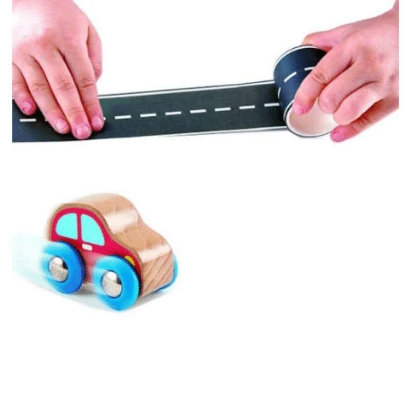 Mini coche de madera con carretera adhesiva - manodesantaoficial
