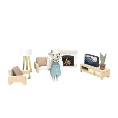 Sala de estar de casa de muñecas + 1 personaje - manodesantaoficial