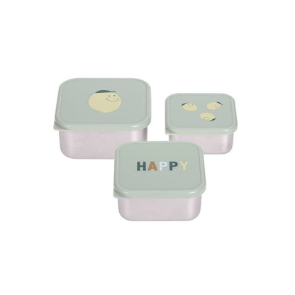 set de 3 cajitas de almuerzo de la colección Lemon&nbsp;de LÄSSIG es ideal para familias que buscan combinar diseño, funcionalidad y materiales seguros. Perfectas para niños a partir de 3 años, estas cajitas acompañan a tus peques en el cole