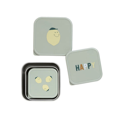 set de 3 cajitas de almuerzo de la colección Lemon&nbsp;de LÄSSIG es ideal para familias que buscan combinar diseño, funcionalidad y materiales seguros. Perfectas para niños a partir de 3 años, estas cajitas acompañan a tus peques en el cole