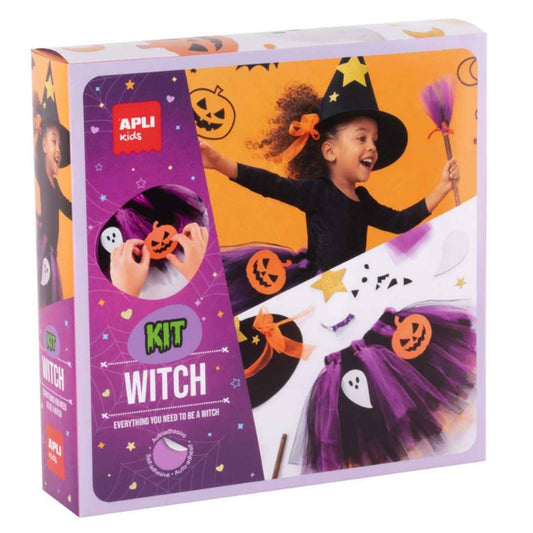 Compra el kit creativo de disfraz de bruja Apli para Halloween. Manualidad infantil con piezas autoadhesivas sin pegamento. ¡A partir de 5 años!