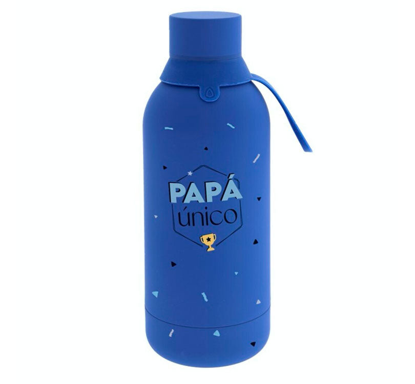 otella térmica de acero inoxidable estampada de 500ml, perfecta para ese regalo tan especial de Papá! Con  la botella isotérmica "Papá eres único"