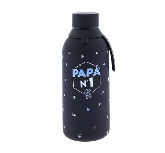 otella térmica de acero inoxidable estampada de 500ml, perfecta para ese regalo tan especial de Papá! Con  la botella isotérmica "Papá Número Uno"