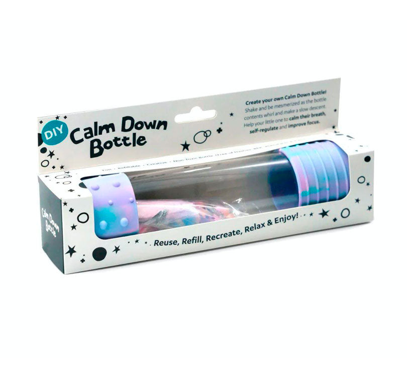 botella DIY Calm Down es una botella sensorial única, que una todos los elementos creativos necesarios para crear una botella sensorial perfecta unicornio caja