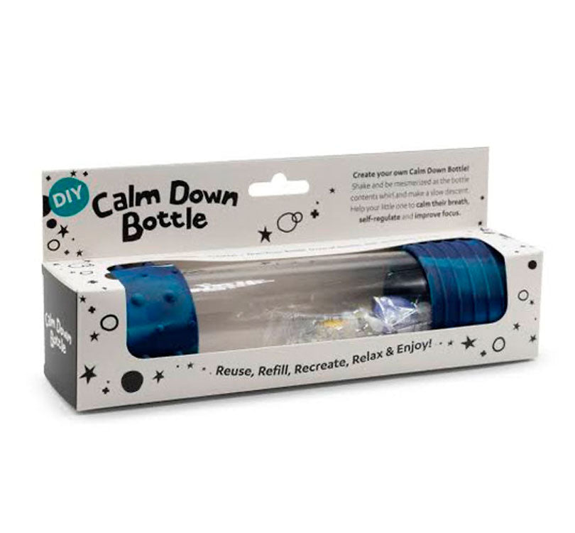 botella DIY Calm Down es una botella sensorial única, que una todos los elementos creativos necesarios para crear una botella sensorial perfecta en caja galaxy