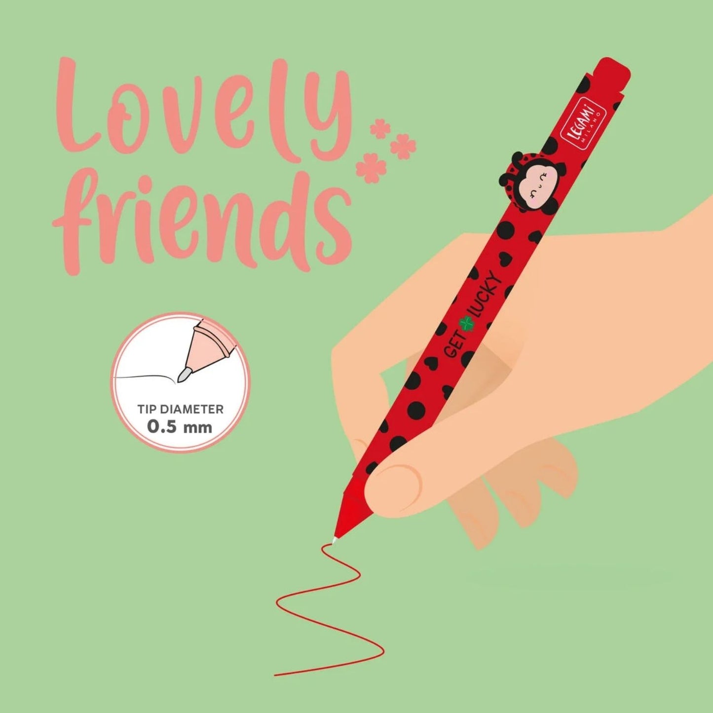 Compra el Bolígrafo de Gel Ladybug de Legami. Con animal decorativo que evita que ruede, tinta roja fluida y cuerpo recargable. ¡Escritura divertida y con mucha suerte!