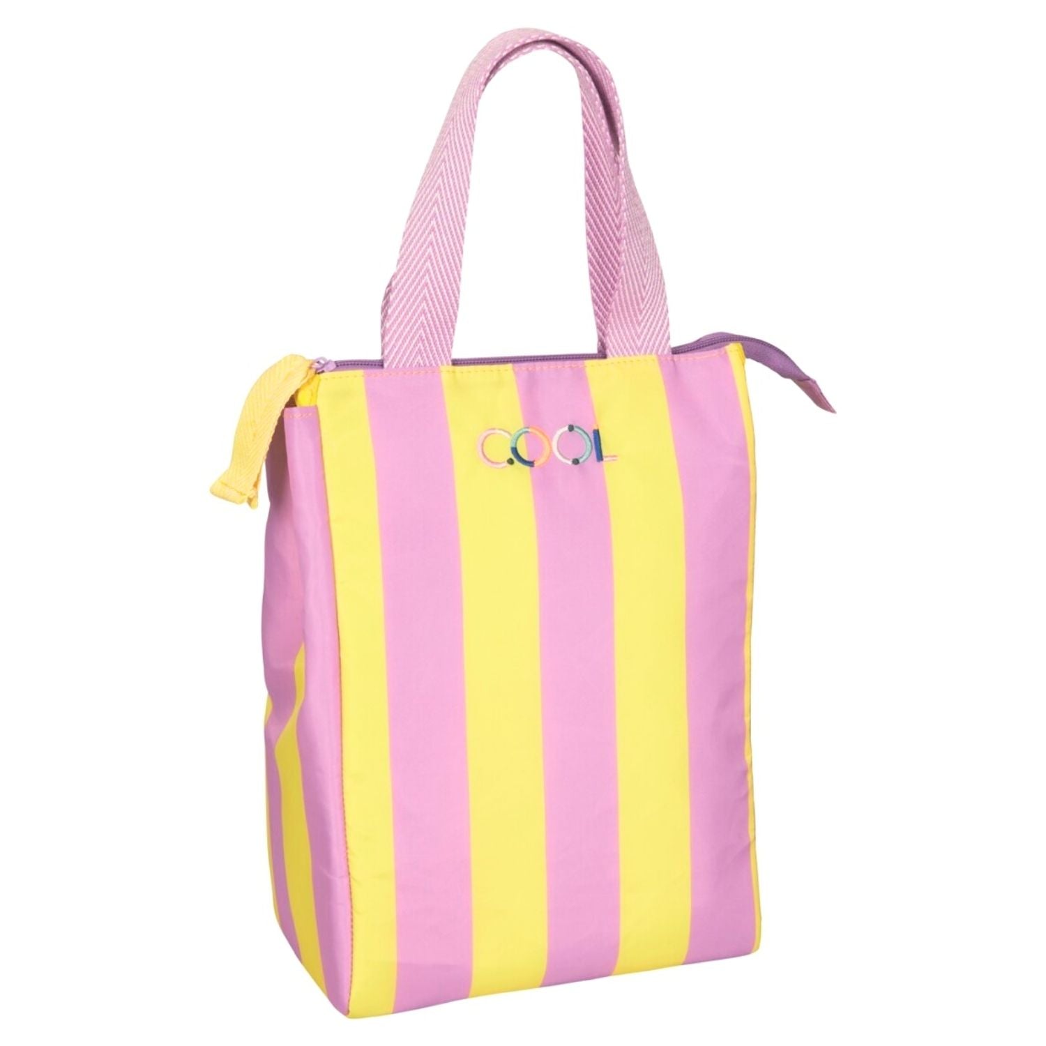 Compra la bolsa térmica aislante TO GO de Die Spiegelburg. Diseño de rayas lila y amarillo, ideal para mantener tus comidas frías o calientes en viajes y oficina. 100% lavable y resistente.