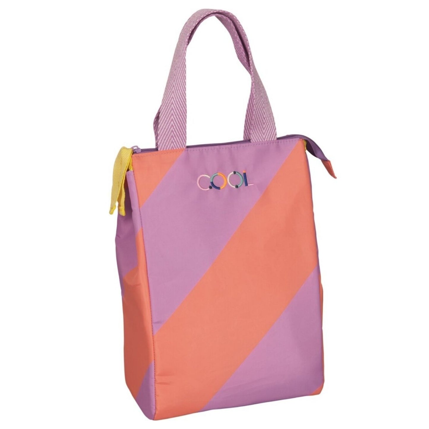 Compra la bolsa térmica aislante TO GO de Die Spiegelburg. Diseño de rayas lila y MELOCOTON, ideal para mantener tus comidas frías o calientes en viajes y oficina. 100% lavable y resistente.
