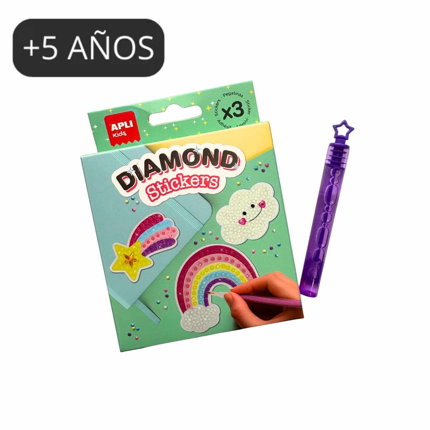 ¡Detalle de cumple top! 💎 Bolsita con manualidad de pegatinas de diamantes y mini pompero. Diversión creativa y segura en www.manodesantaoficial.es.