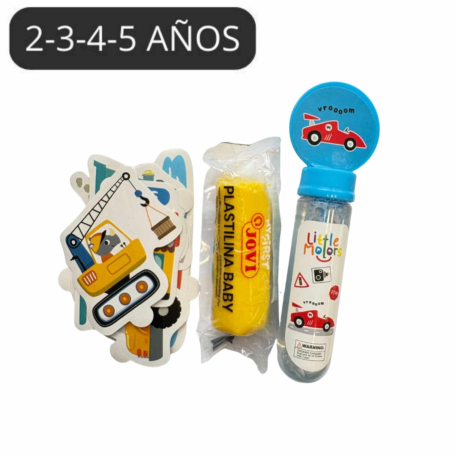 Compra la Bolsita de Cumple Little Motors en Mano de Santa. Incluye pompero, plastilina Baby y pegatinas para niños de 2 a 5 años. ¡El detalle de cumpleaños perfecto!