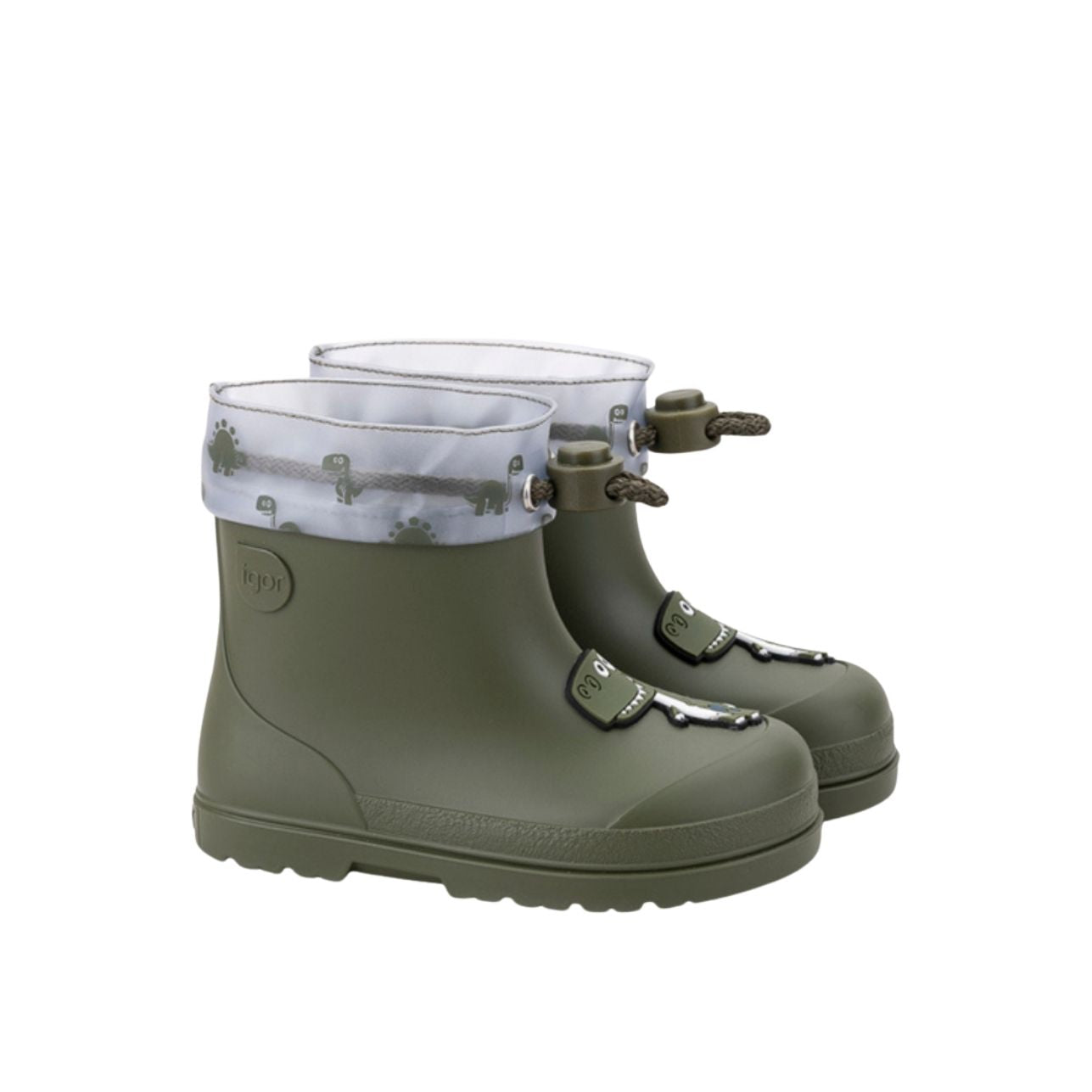 ¡Descubre las botas de agua barefoot monocolor MENDI DINO KAKI de concepto barefoot de IGOR! Son tus aliadas para aventuras en familia bajo la lluvia. Su acabado mate las hace preciosas y el diseño respetuoso con sus pies las hace flexibles y cómodas. ¿Quieres aún más motivos para comprarlas? ¡Cero Drop y la plantilla es extraíble!