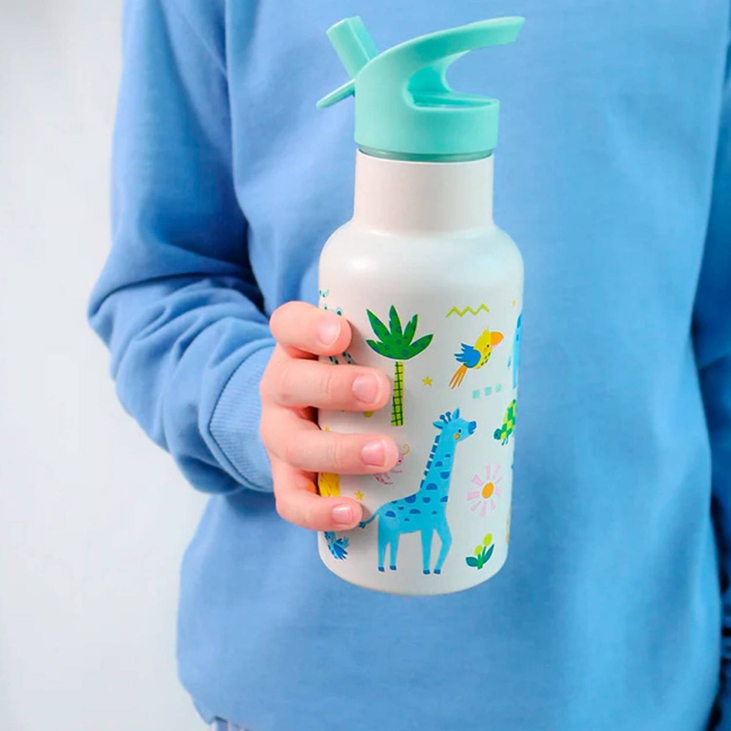 Comprar botella térmica infantil de acero inoxidable 350 ml Jungle de A Little Lovely Company. Cantimplora con pajita libre de BPA que mantiene el agua fría 8 horas, ideal para el colegio y la guardería.