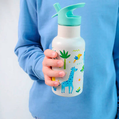 Comprar botella térmica infantil de acero inoxidable 350 ml Jungle de A Little Lovely Company. Cantimplora con pajita libre de BPA que mantiene el agua fría 8 horas, ideal para el colegio y la guardería.