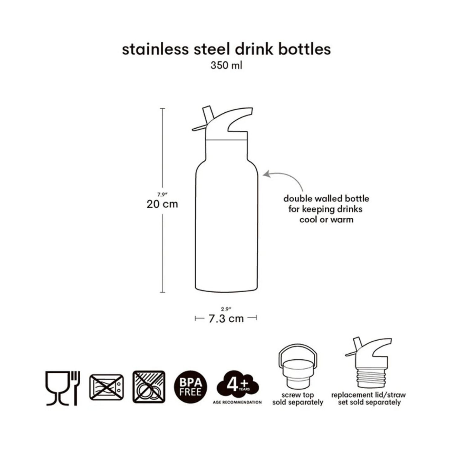 Comprar botella térmica infantil de acero inoxidable 350 ml Jungle de A Little Lovely Company. Cantimplora con pajita libre de BPA que mantiene el agua fría 8 horas, ideal para el colegio y la guardería.