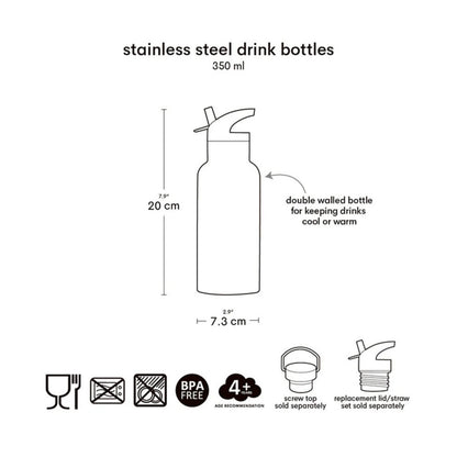 Comprar botella térmica infantil de acero inoxidable 350 ml Jungle de A Little Lovely Company. Cantimplora con pajita libre de BPA que mantiene el agua fría 8 horas, ideal para el colegio y la guardería.