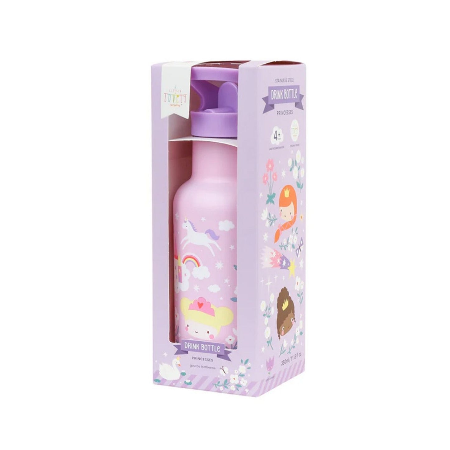 Comprar botella térmica infantil de acero inoxidable 350 ml PRINCESAS de A Little Lovely Company. Cantimplora con pajita libre de BPA que mantiene el agua fría 8 horas, ideal para el colegio y la guardería.