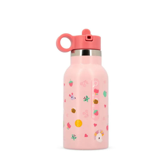 Comprar botella térmica infantil de acero inoxidable con pajita Jeanne el gato Lilliputiens en Mano de Santa. Cantimplora escolar hermética libre de BPA con juego de buscar y encontrar, ideal para el colegio y salidas.