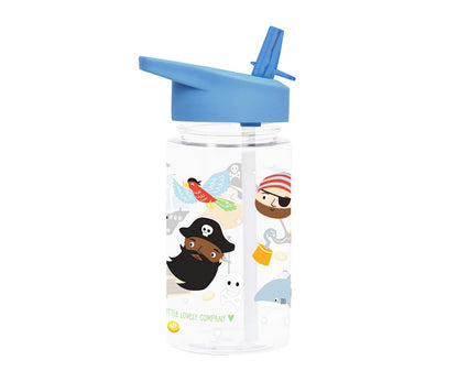 Botella infantil con pajita PIRATAS 450 ml de A Little Lovely Company. Cantimplora de tritán ligera, libre de BPA y a prueba de fugas con pegatinas de regalo, perfecta para el colegio y excursiones.