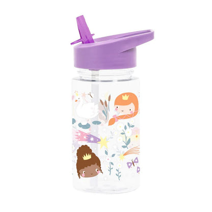 Botella infantil con pajita PRINCESAS 450 ml de A Little Lovely Company. Cantimplora de tritán ligera, libre de BPA y a prueba de fugas con pegatinas de regalo, perfecta para el colegio y excursiones.