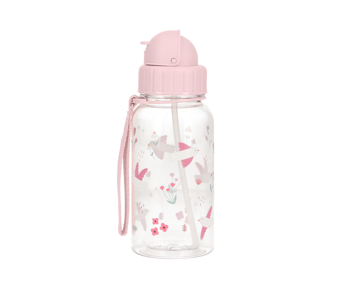 Consigue la botella plástico personalizable Blossom Birds de 500ml en www.manodesantaoficial.es. Botella infantil de Tritán con pajita abatible, libre de BPA y resistente para el colegio. ¡Personalízala con su nombre!