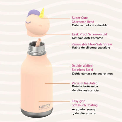 Las botellas térmicas BESTIE llegan para convertirse en la mejor amiga de tus peques (¡y también de los papis!). Con sus simpáticas cabezas de silicona coleccionables y diseños llenos de personalidad, estas botellas no solo conservan perfectamente las bebidas, sino que hacen sonreír a cada sorbo.

Gracias a su triple capa de aislamiento y acero inoxidable de grado alimenticio, mantienen las bebidas frías durante 24 horas o calientes hasta 12 horas, perfectas para el cole, excursiones o cualquier aventura fa