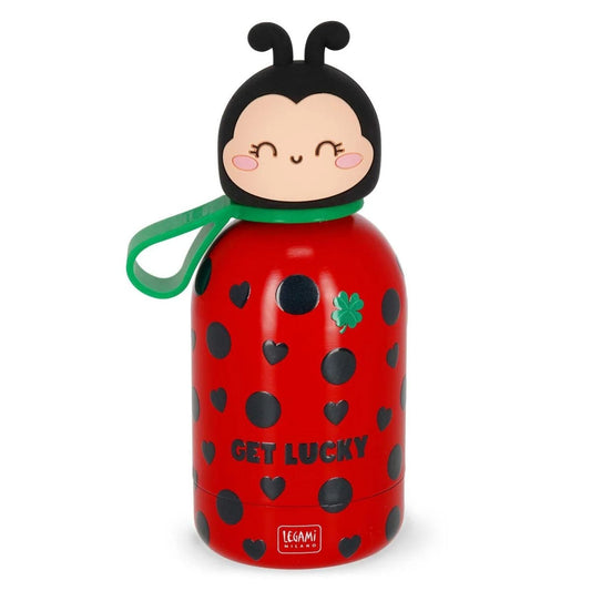 Compra la Botella Térmica Infantil Ladybug de Legami. Cantimplora de acero inoxidable de 310ml que mantiene el frío 24h y el calor 12h. Resistente, hermética y segura.