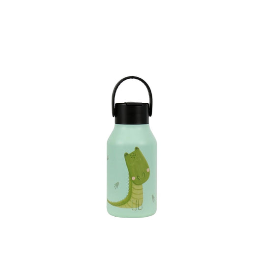 Botella Termo Acero inox Runbott Mii cocodrilo 35cl Gracias a su recubrimiento interior cerámico, mantiene el sabor original de las bebidas sin olores ni transferencias. Su aislamiento de doble pared mantiene los líquidos fríos hasta 24 horas y calientes hasta 12, ideal para cualquier estación del año.
