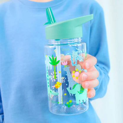 Botella infantil con pajita JUNGLE 450 ml de A Little Lovely Company. Cantimplora de tritán ligera, libre de BPA y a prueba de fugas con pegatinas de regalo, perfecta para el colegio y excursiones.